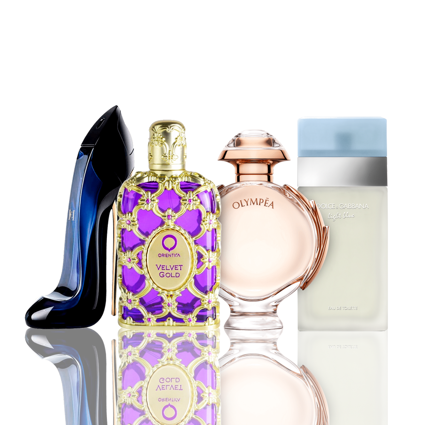 Sada 4 parfémů | Light Blue + Orientica Velvet Gold + Good Girl + Olympea 100 ml